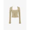 Mistress Rocks Womens  Square-neck Long-sleeve Stretch-knit Top In Gravel