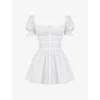 Mistress Rocks Womens Cloud Square-neck Puff-sleeve Broderie Cotton Mini Dress In Cloud