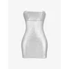 Mistress Rocks Womens  Strapless Slim-fit Metallic Stretch-woven Mini Dress In Silver