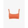 Mistress Rocks Dainty Square Neck Pointelle Bralette In Tangerine