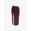 Mistress Rocks Womens Walnut 3d-floral Motif Side-slit Woven Midi Skirt In Walnut