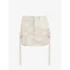 Mistress Rocks Womens White Flap-pocked Faded-wash Denim-blend Mini Skirt In White