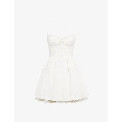 Mistress Rocks Womens White Halter-neck Lace-trim Woven Mini Dress In White