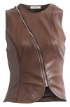 Shop Mistress Rocks Zip Front Faux Leather Top In Earth