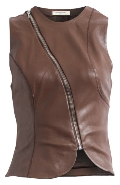 Mistress Rocks Zip Front Faux Leather Top In Earth