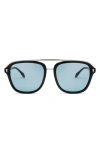 Mita Sustainable Eyewear Lincoln 57mm Square Sunglasses In Shiny Black / Blue