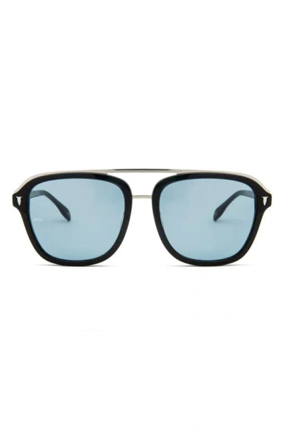 Mita Sustainable Eyewear Lincoln 57mm Square Sunglasses In Shiny Black / Blue