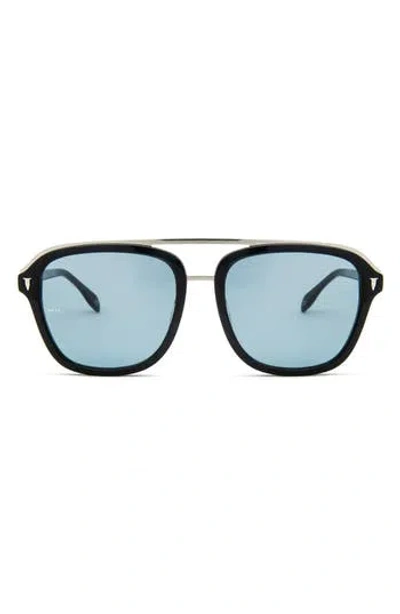 Mita Sustainable Eyewear Lincoln 57mm Square Sunglasses In Shiny Black/blue