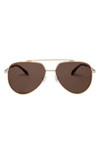 Mita Sustainable Eyewear Vizcaya 58mm Aviator Sunglasses In Matte Light Gold/ Brown