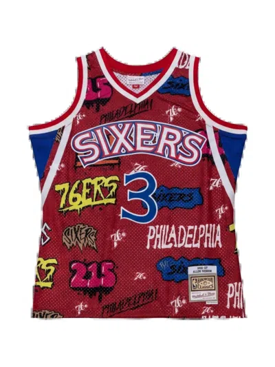 Mitchell & Ness 1996 Philadelphia 76ers Allen Iverson Slap Sticker Swingman Basketball Jersey In Red