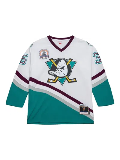 Mitchell & Ness Anaheim Ducks Blue Line "white/teal" Hockey Jersey In Multi