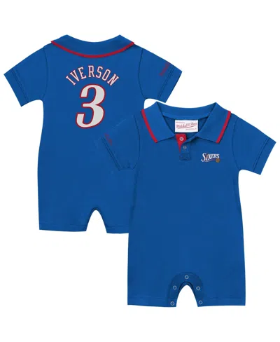 Mitchell & Ness Baby Boys' And Girls' Allen Iverson Royal Philadelphia 76ers Retro Roots Player Rugby Romper In Blue