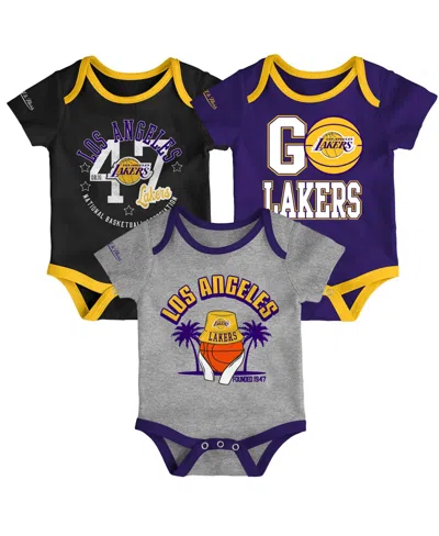 Mitchell & Ness Baby Boys And Girls Los Angeles Lakers Fanbase Bodysuit, 3-pack Set In Purple