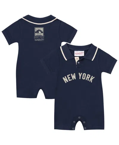Mitchell & Ness Kids' Baby Boys' And Girls' Navy New York Yankees Cooperstown Collection Retro Roots Rugby Romper