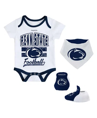 Mitchell & Ness Baby Boys And Girls White Penn State Nittany Lions Bodysuit, Bib And Bootie, Set Of 3 In Multi