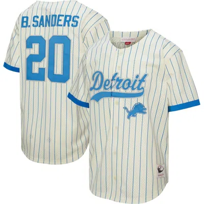 Mitchell & Ness Barry Sanders Cream Detroit Lions Name & Number Mesh Button-up Baseball Jersey In White
