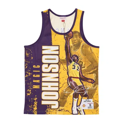 Mitchell & Ness Basketball Type Men's Tank Top Nba Burst Mesh Tank No 32 Magic Johnson Loslak Original Team Colors