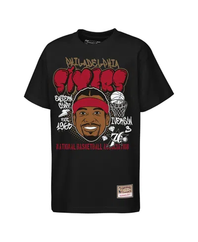 Mitchell & Ness Kids' Big Boys And Girls Allen Iverson Black Philadelphia 76ers Headshot T-shirt