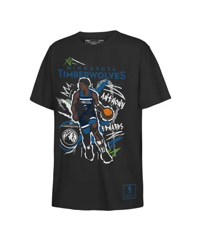 Mitchell & Ness Kids' Big Boys And Girls Anthony Edwards Black Minnesota Timberwolves Chalked Up Player Name & Number T-sh