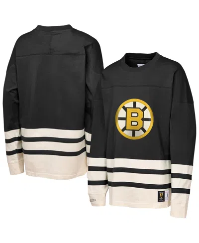 Mitchell & Ness Kids' Big Boys And Girls Black Boston Bruins Chainstitch Heavyweight Long Sleeve T-shirt