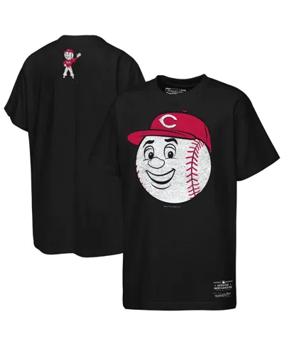 Mitchell & Ness Kids' Big Boys And Girls Black Cincinnati Reds Big Face Mascot T-shirt