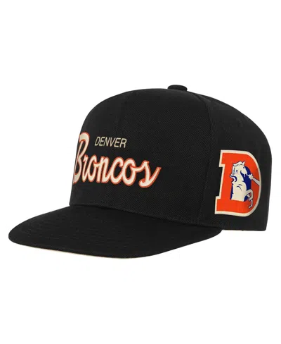 Mitchell & Ness Kids' Big Boys And Girls Black Denver Broncos Cream Team Script Snapback Hat In Green