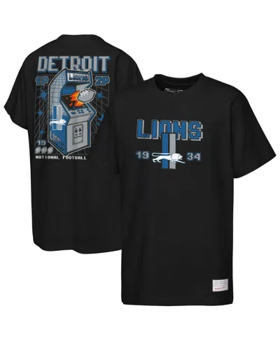 Mitchell & Ness Kids' Big Boys' And Girls' Black Detroit Lions Retro Arcade T-shirt