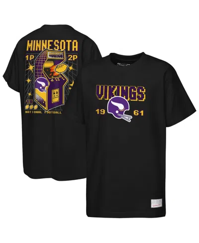 Mitchell & Ness Kids' Big Boys' And Girls' Black Minnesota Vikings Retro Arcade T-shirt