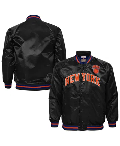 Mitchell & Ness Kids' Big Boys' And Girls' Black New York Knicks Lightweight Satin Raglan Full-snap Jacket