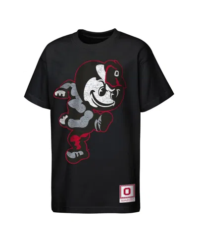 Mitchell & Ness Kids' Big Boys' And Girls' Black Ohio State Buckeyes Mascot Big Face Heavyweight T-shirt