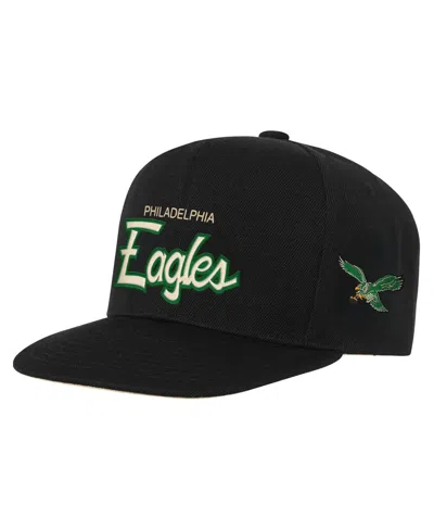 Mitchell & Ness Kids' Big Boys And Girls Black Philadelphia Eagles Cream Team Script Snapback Hat