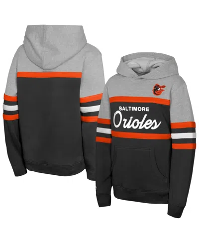 Mitchell & Ness Kids' Big Boys And Girls Black/gray Baltimore Orioles Cooperstown Head Coach Pullover Hoodie In Multi