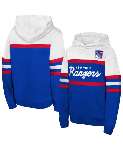 Mitchell & Ness Kids' Big Boys' And Girls' Blue New York Rangers Head Coach Hoodie In Blue,white