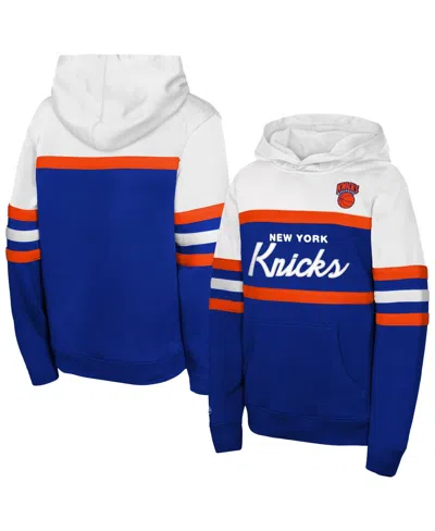 Mitchell & Ness Kids' Big Boys' And Girls' Blue/white New York Knicks Vintage Head Coach Hoodie In Multi