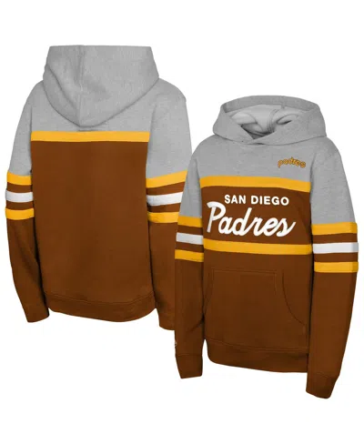 Mitchell & Ness Kids' Big Boys And Girls Brown/grey San Diego Padres Cooperstown Head Coach Pullover Hoodie In Multi