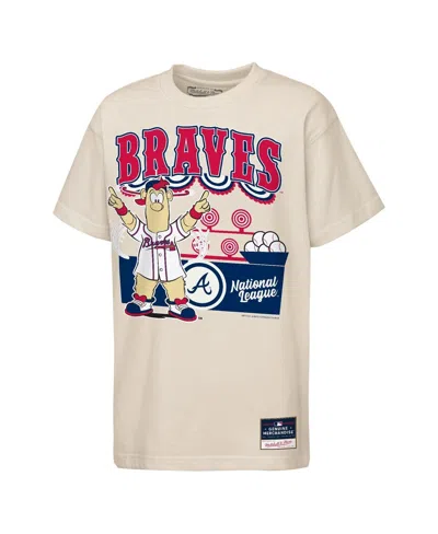 Mitchell & Ness Kids' Big Boys And Girls Cream Atlanta Braves Step Back Up Mascot T-shirt In Neutral