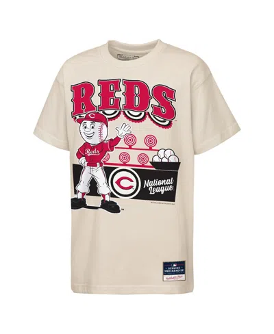 Mitchell & Ness Kids' Big Boys And Girls Cream Cincinnati Reds Step Back Up Mascot T-shirt In White