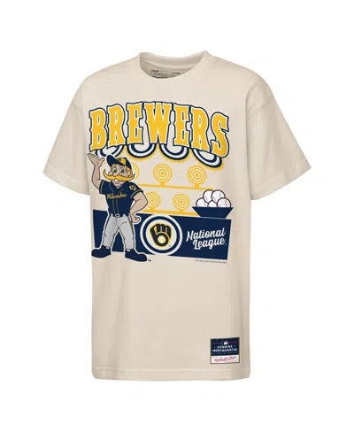 Mitchell & Ness Kids' Big Boys And Girls Cream Milwaukee Brewers Step Back Up Mascot T-shirt In Multi