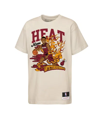 Mitchell & Ness Kids' Big Boys' And Girls' Giannis Antetokounmpo Natural Miami Heat Fired Up T-shirt