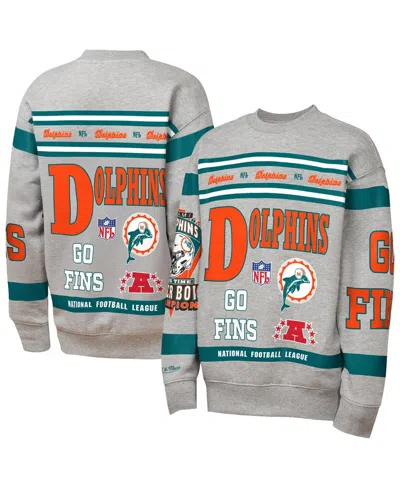 Mitchell & Ness Babies' Big Boys And Girls Gray Miami Dolphins Throwback All-over Print Fleece Sweatshirt