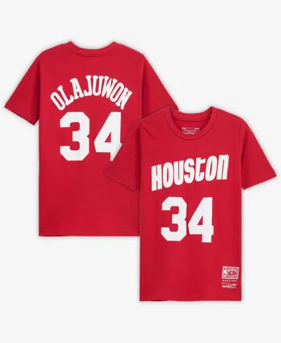 Mitchell & Ness Kids' Big Boys' And Girls' Hakeem Olajuwon Red Houston Rockets Hardwood Classics Name & Number T-shirt