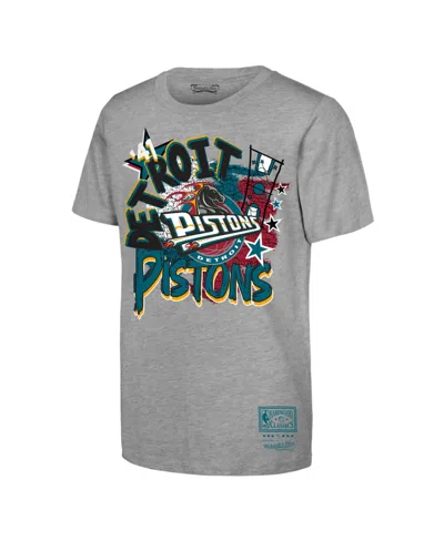 Mitchell & Ness Kids' Big Boys And Girls Heather Gray Detroit Pistons Hardwood Classics Play By Play T-shirt In Green