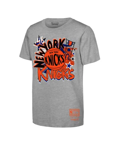 Mitchell & Ness Kids' Big Boys And Girls Heather Gray New York Knicks Hardwood Classics Play By Play T-shirt