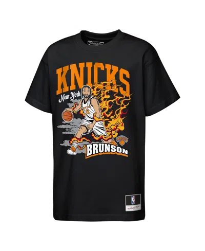 Mitchell & Ness Kids' Big Boys' And Girls' Jalen Brunson Black New York Knicks Fired Up T-shirt