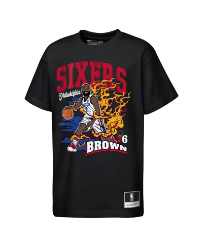 Mitchell & Ness Kids' Big Boys' And Girls' Jaylen Brown Black Philadelphia 76ers Fired Up T-shirt