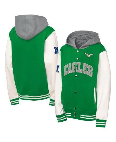 Mitchell & Ness Kids' Big Boys' And Girls' Kelly Green Philadelphia Eagles Court Side Fleece Full Snap Jacket