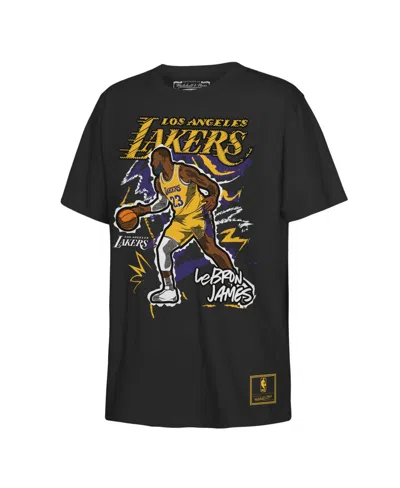 Mitchell & Ness Kids' Big Boys And Girls Lebron James Black Los Angeles Lakers Chalked Up Player T-shirt In Animal Print