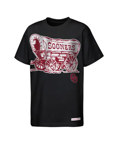 Mitchell & Ness Kids' Big Boys And Girls  Black Oklahoma Sooners Mascot Big Face Heavyweight T-shirt