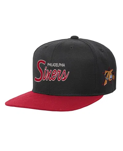 Mitchell & Ness Kids' Big Boys And Girls  Black Philadelphia 76ers Team Script Snapback Hat