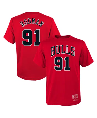 Mitchell & Ness Big Boys And Girls Mitchell Ness Dennis Rodman Red Chicago Bulls Hardwood Classics Name Number T-shi